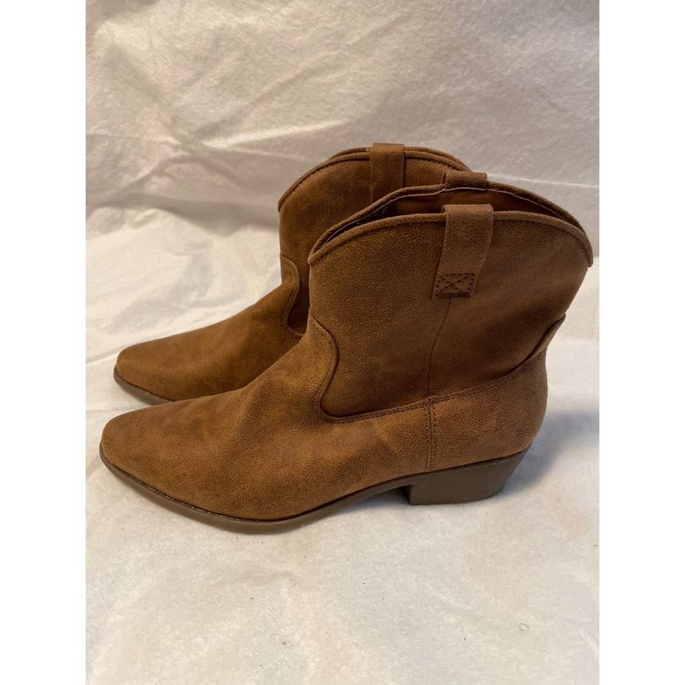 Arizona Jean Co Meritt Cognac Brown Faux Suede Western Ankle Boots Womens 7M - Picture 2 of 9
